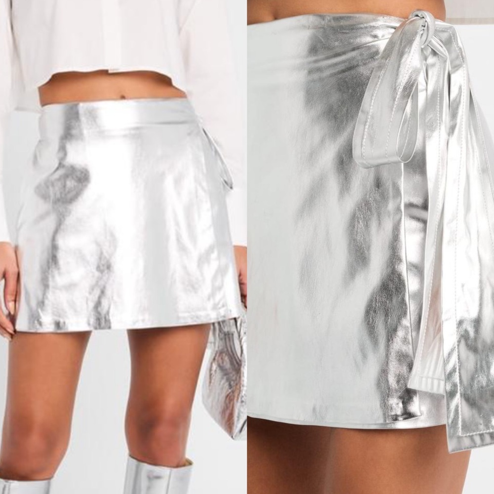 NWT Toccin Metallic Danielle Wrap Mini Skirt